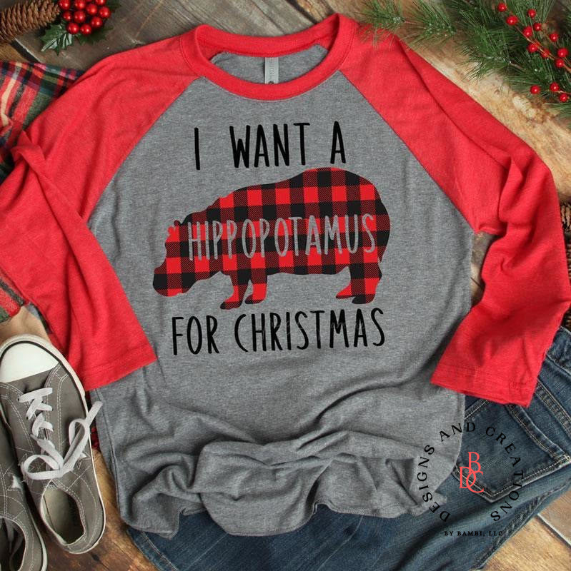 Black and Red Plaid Hippo for Christmas