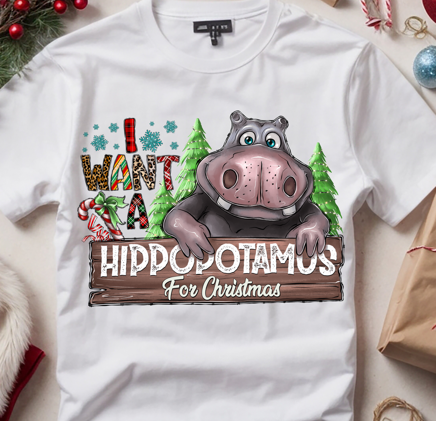 Hippopotamus for Christmas with Purple Hippo