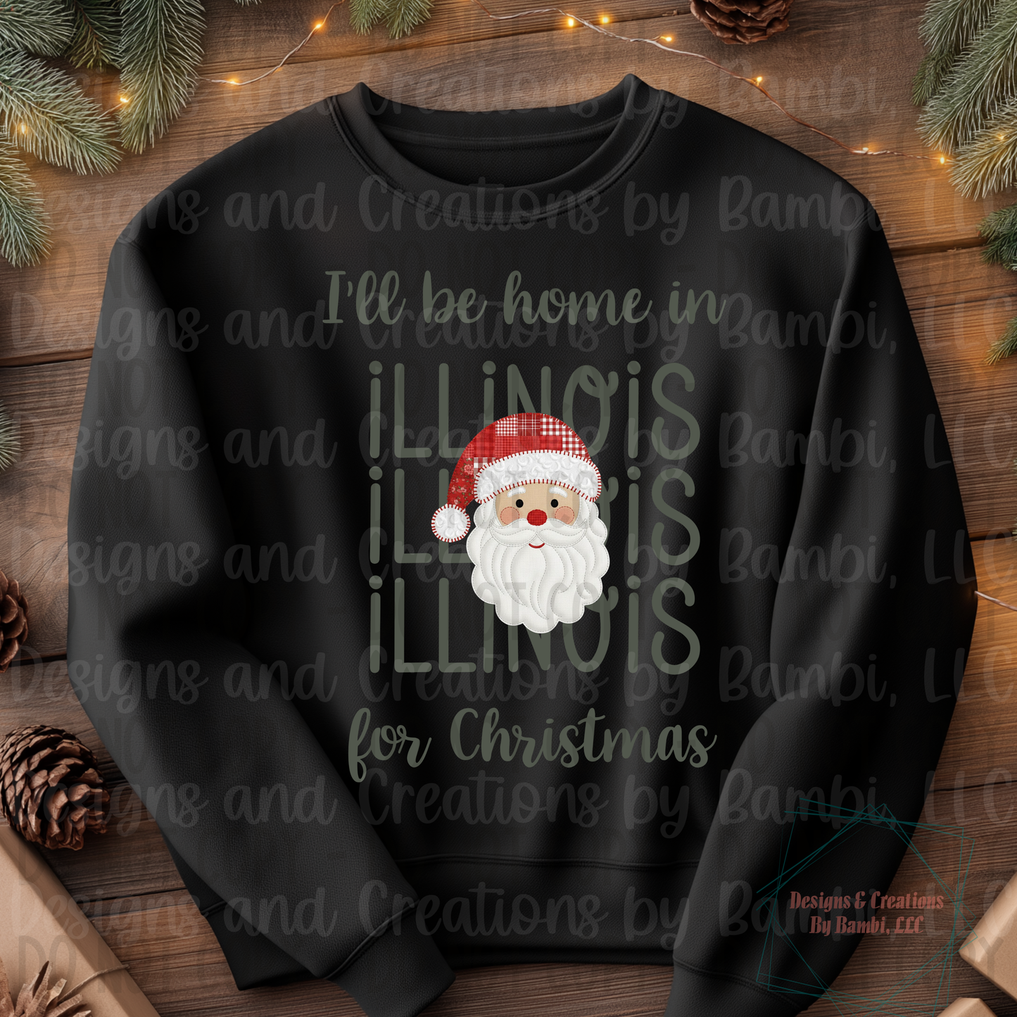 I'll Be Home in States Santa Face with Sage Green Font Collection