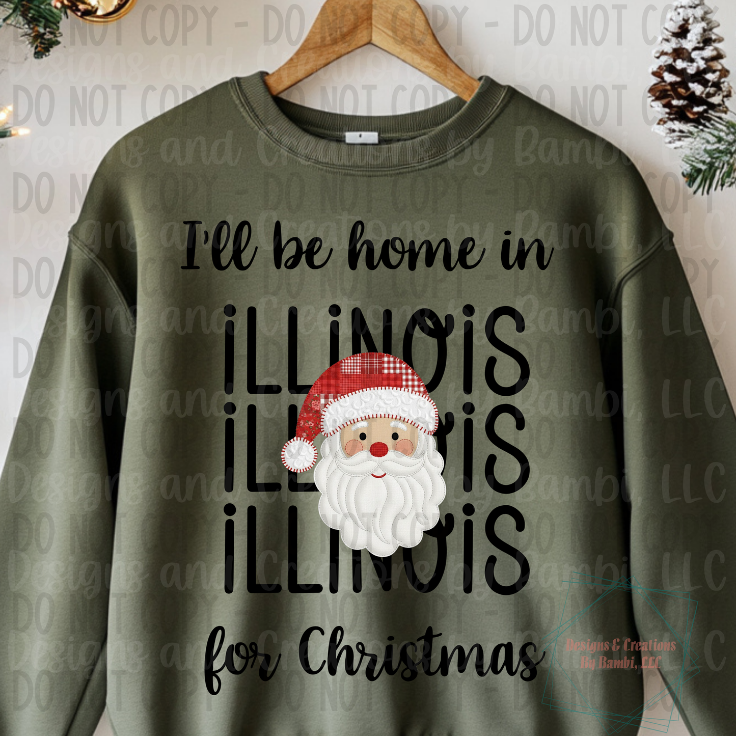 I'll Be Home in States Santa Face with Black Font Digital Bundle