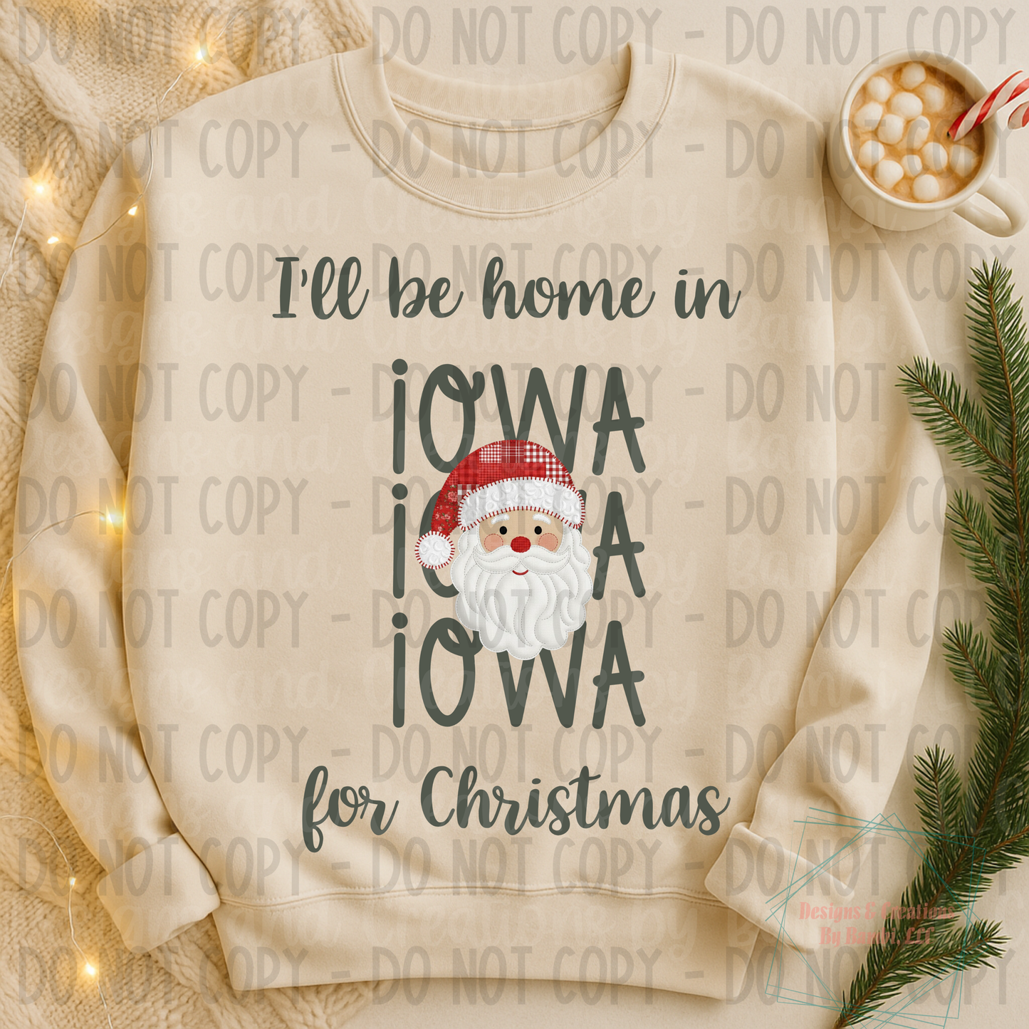 I'll Be Home in States Santa Face with Sage Green Font Collection