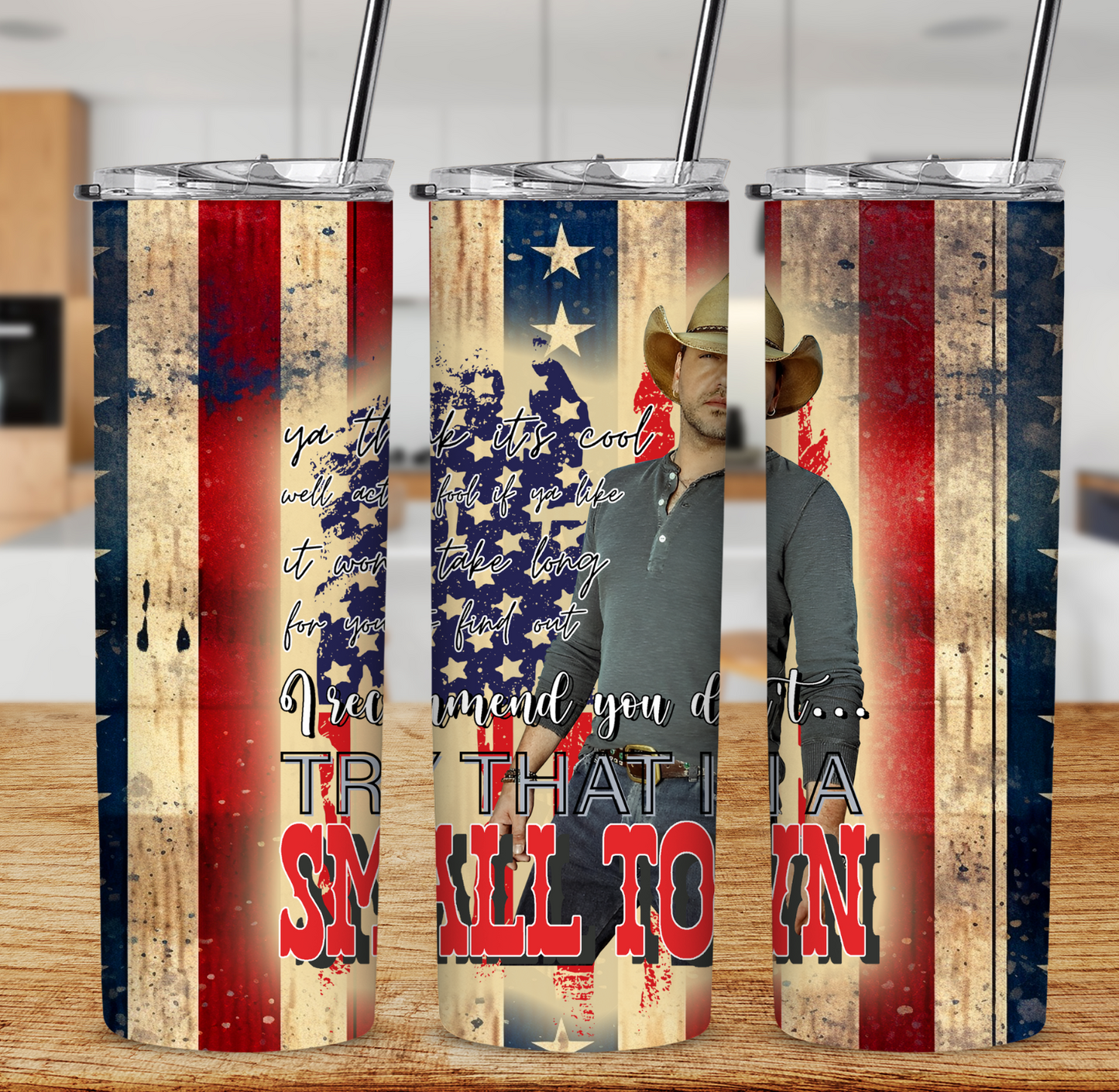 Jason Aldean with Flag 20 oz Sublimation Tumbler