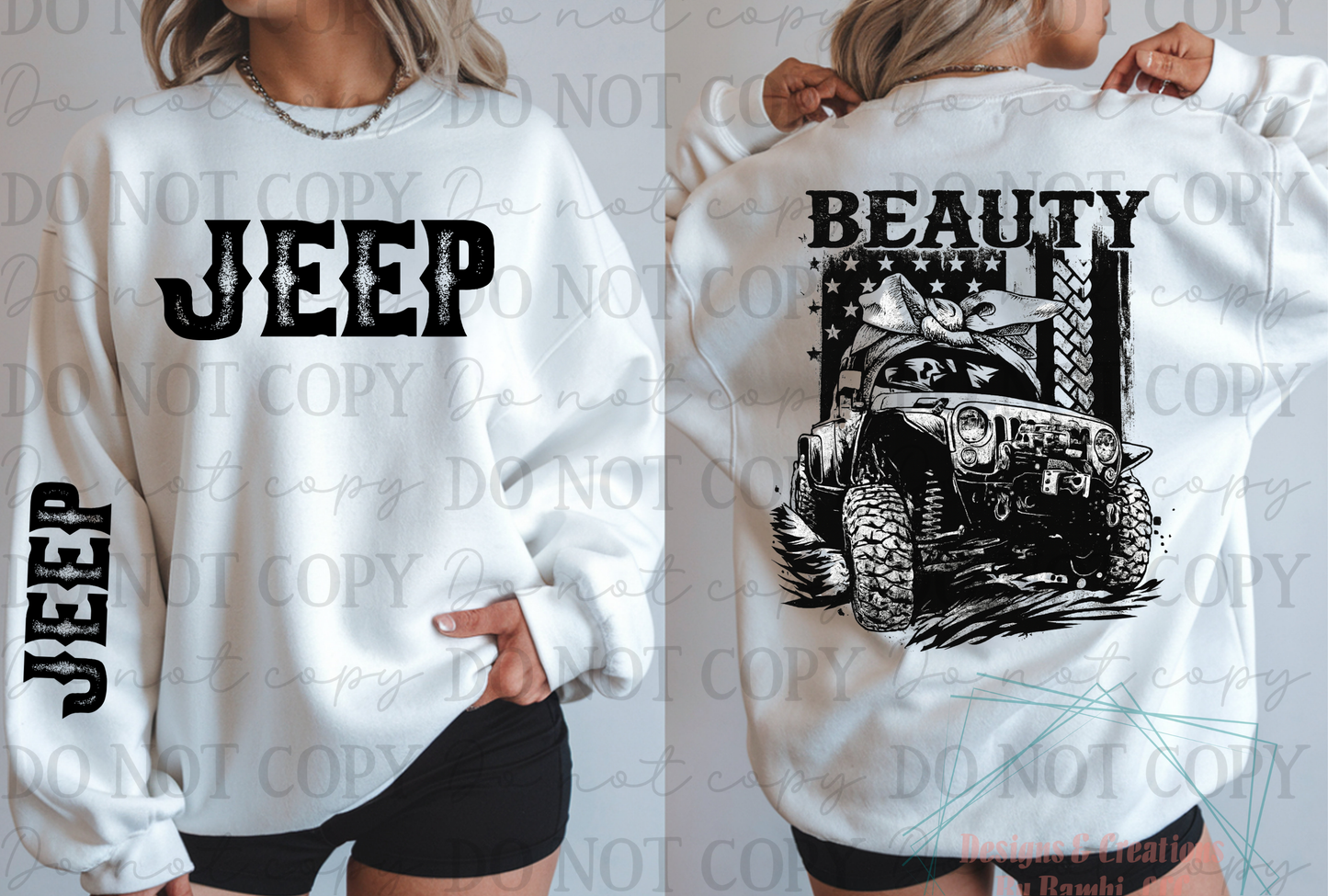 Jeep Beauty (Front/Back) with Sleeve Black Font