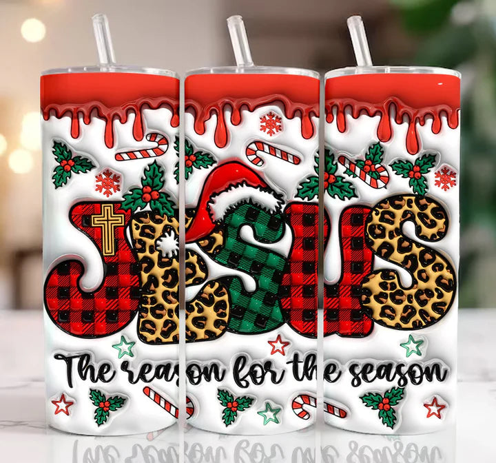 Jesus Reason for Season Candy Cane Inflated 20 oz Sublimation Tumbler