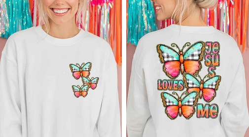 Jesus Loves Me Butterflies (Pocket/Back)