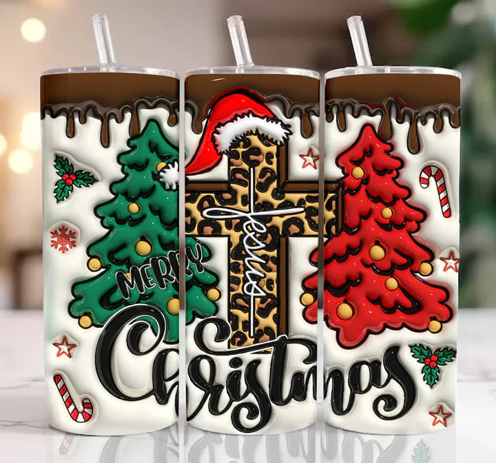 Jesus Merry Christmas Cross 20 oz Sublimation Tumbler