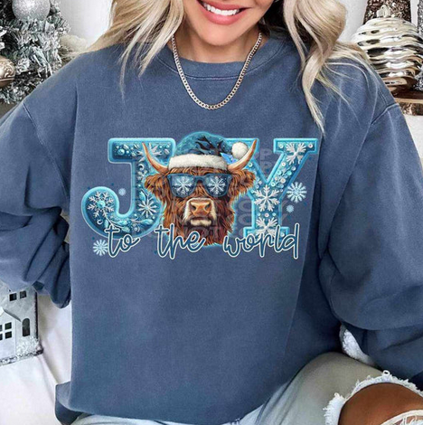 Joy Blue Shaggy Cow Christmas