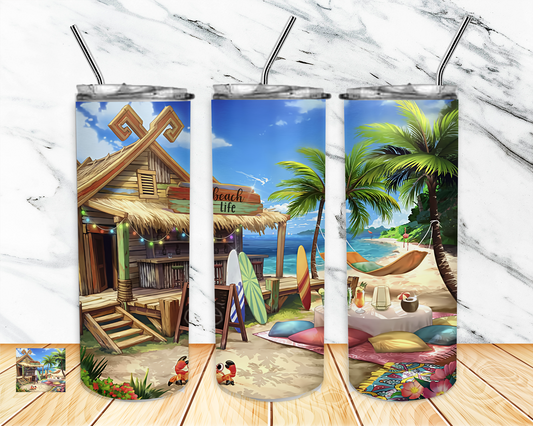 Just A Beach And A Hut Sublimation Tumbler