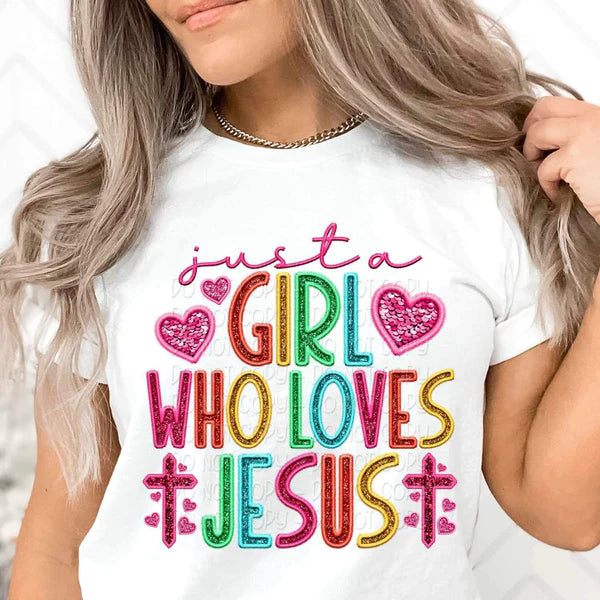 Just a Girl Who Loves Jesus Rainbow Font