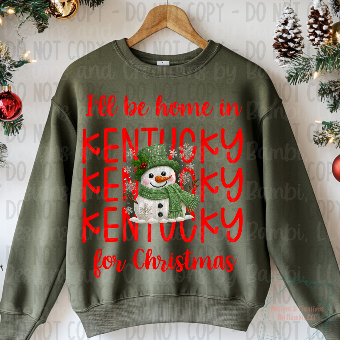I'll Be Home In States Sage Green Snowman with Red Font Collection