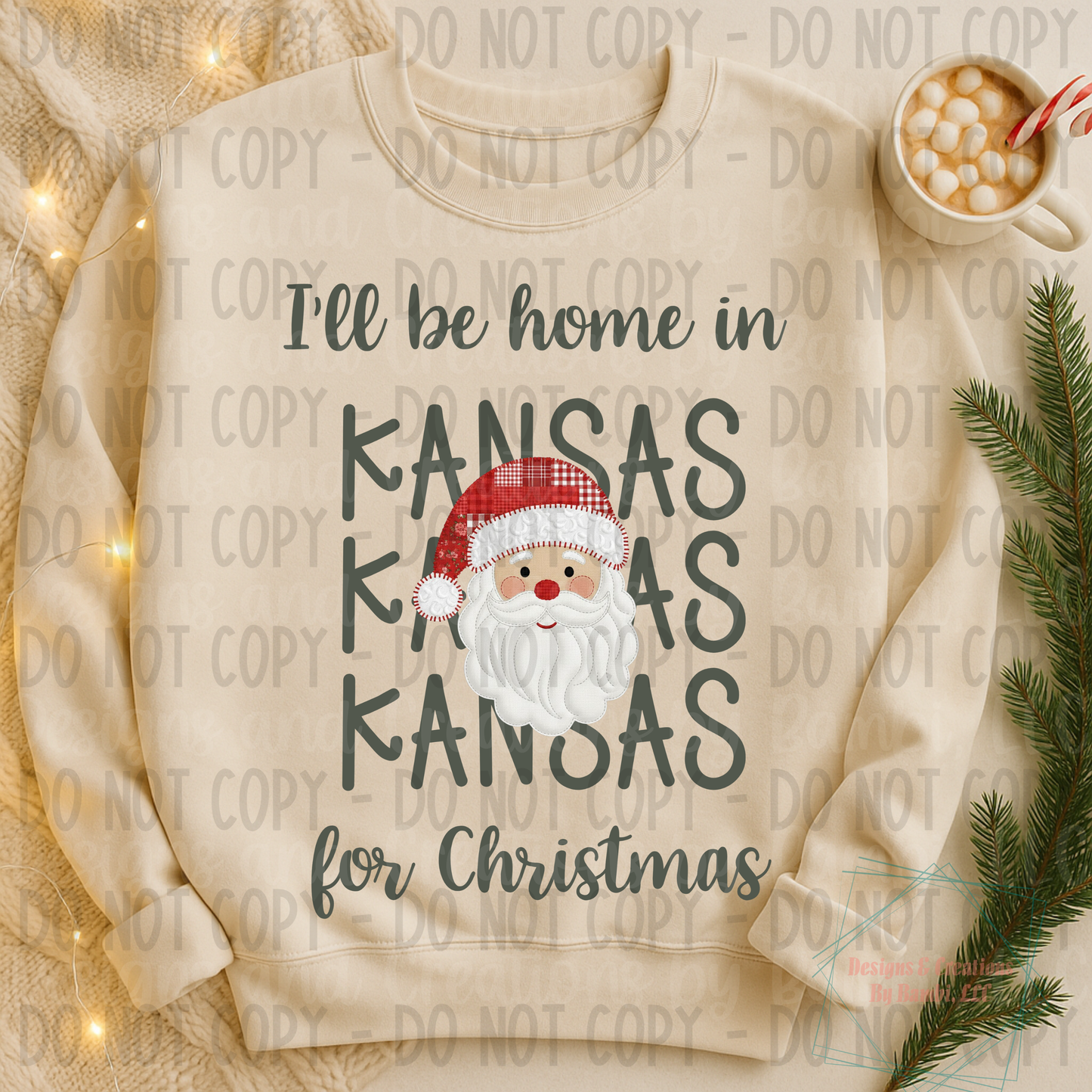 I'll Be Home in States Santa Face with Sage Green Font Collection