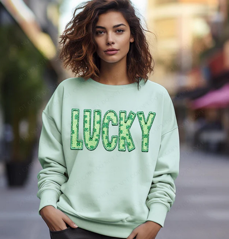LUCKY Shamrocks Faux Embroidery