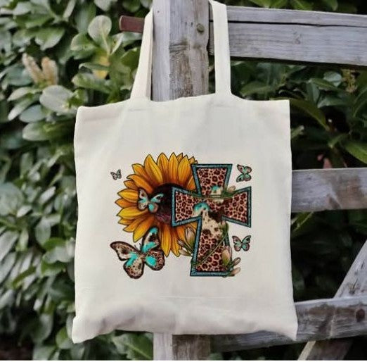 Leopard Cross and Sunflower Book Bag