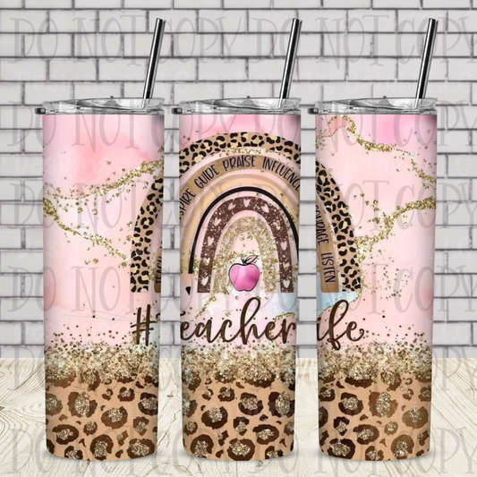 Leopard Teacher Life Rainbow 20 oz Sublimation Tumbler