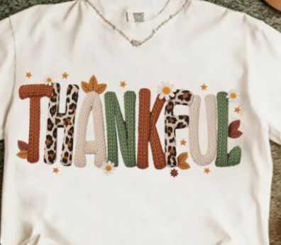 Faux Knit Leopard Thankful Word