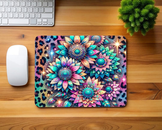 Leopard and Bling Sunflower Mouse Pad