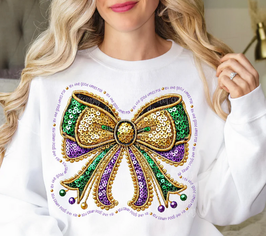 Let The Good Times Roll Coquette Bow Faux Embroidery
