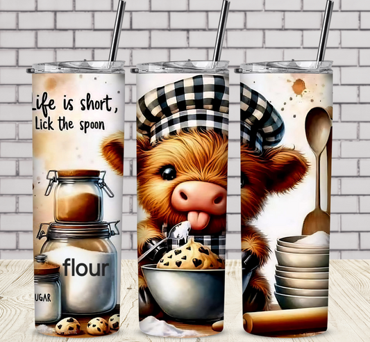 Life Is Short Highland Cow Sublimation Tumbler