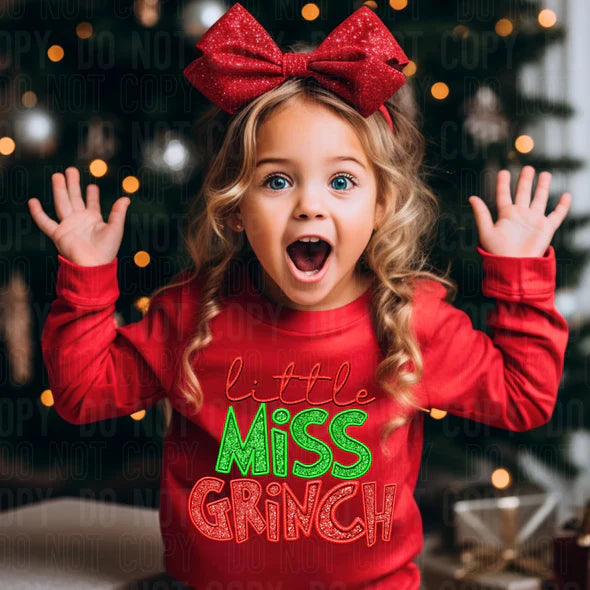 Little Miss Grinch Faux Embroidery