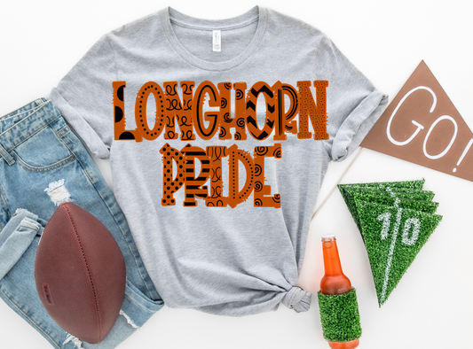 Longhorn Pride Black/Orange Completed Shirt- Adult/Kid