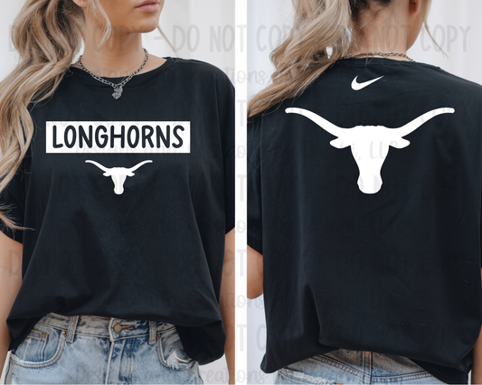 Longhorns in White with Swoosh (Front/Back)