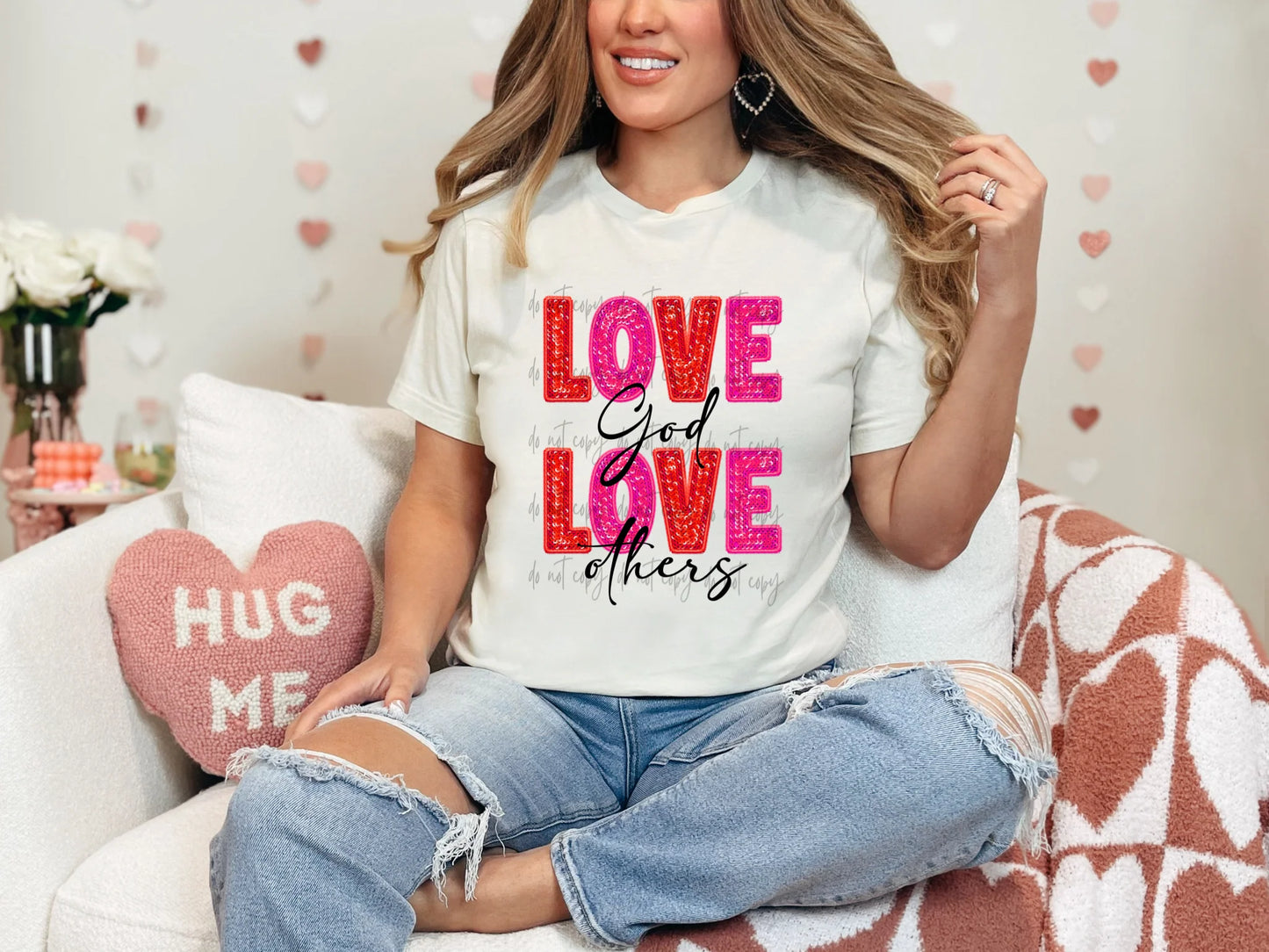 Love GOD Love Others Faux Embroidery/Sequin