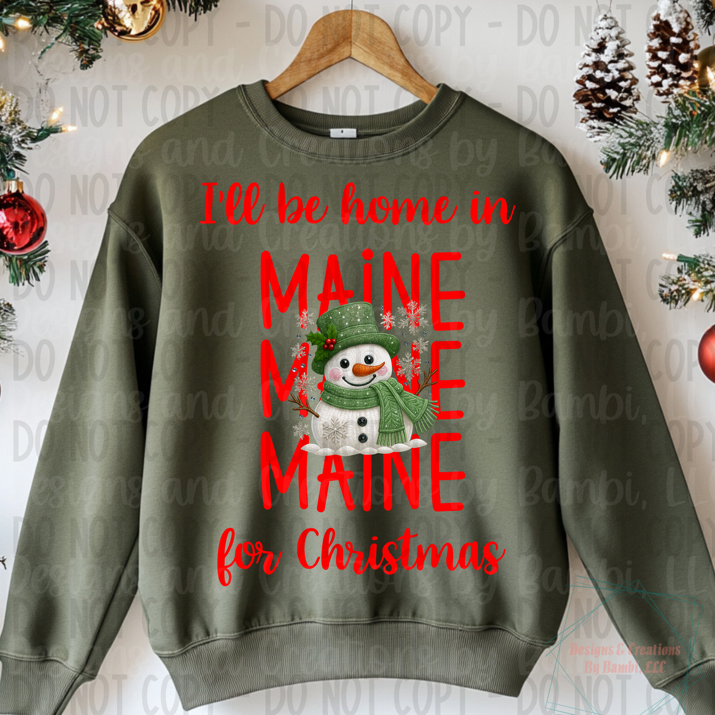I'll Be Home In States Sage Snowman with Red Font Digital Bundle