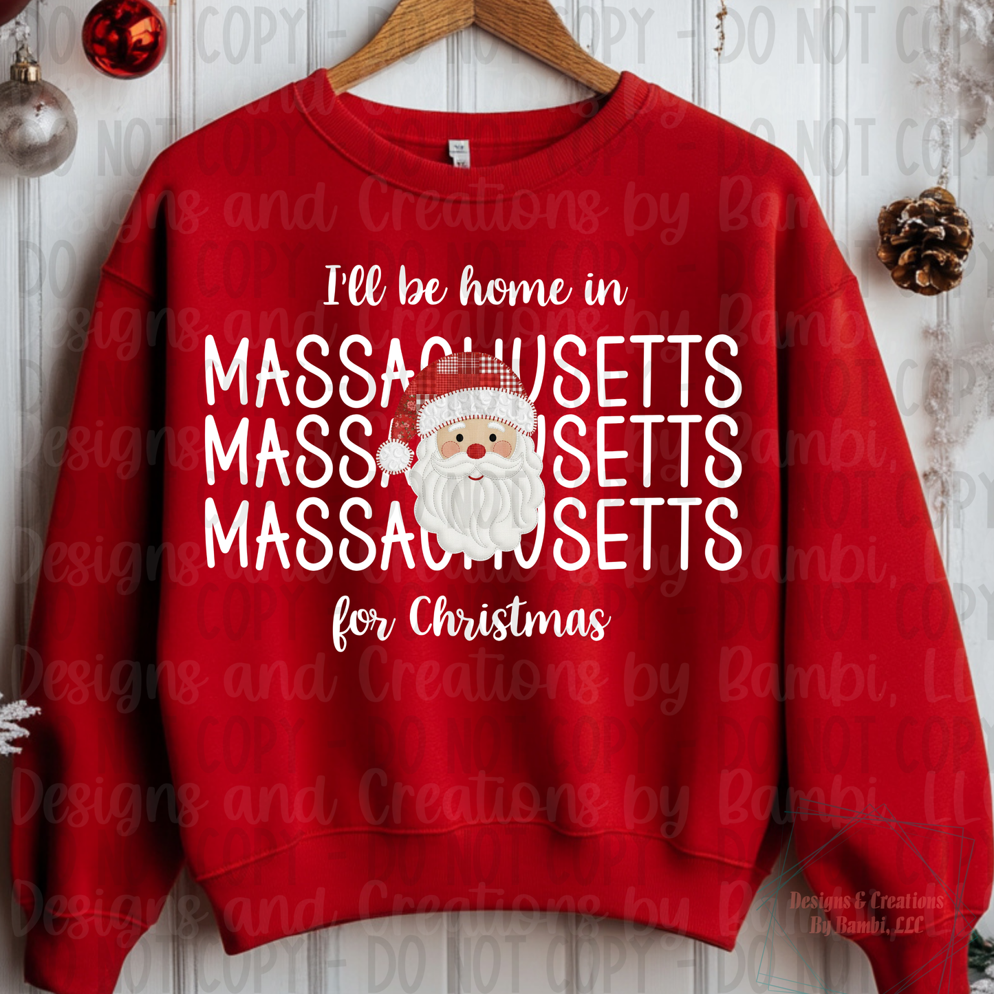 I'll Be Home in States Santa Face with White Font Collection