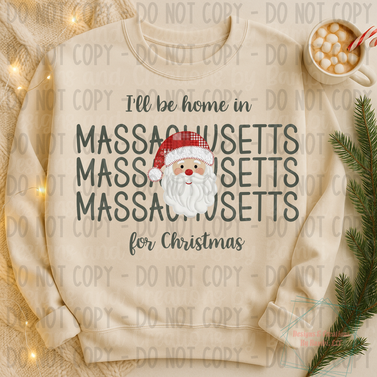 I'll Be Home in States Santa Face with Sage Green Font Collection