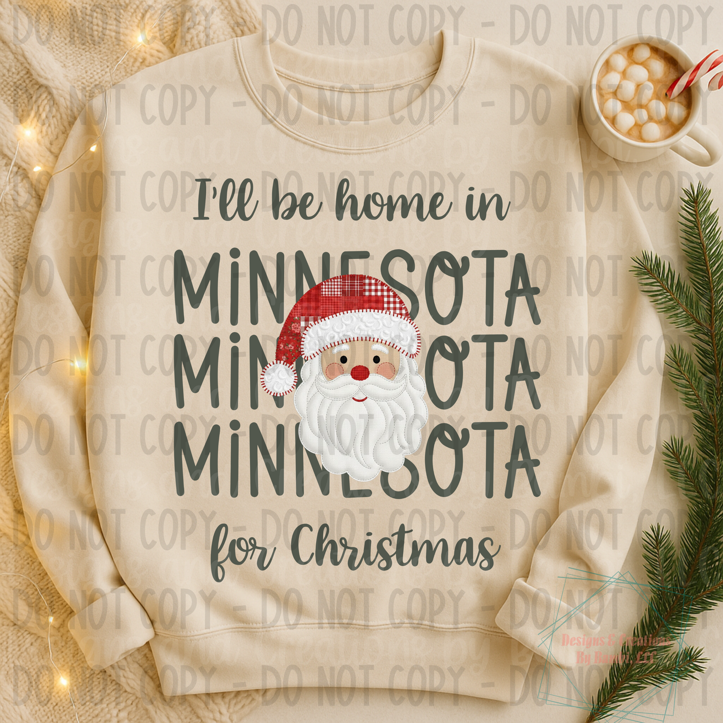 I'll Be Home in States Santa Face with Sage Green Font Collection