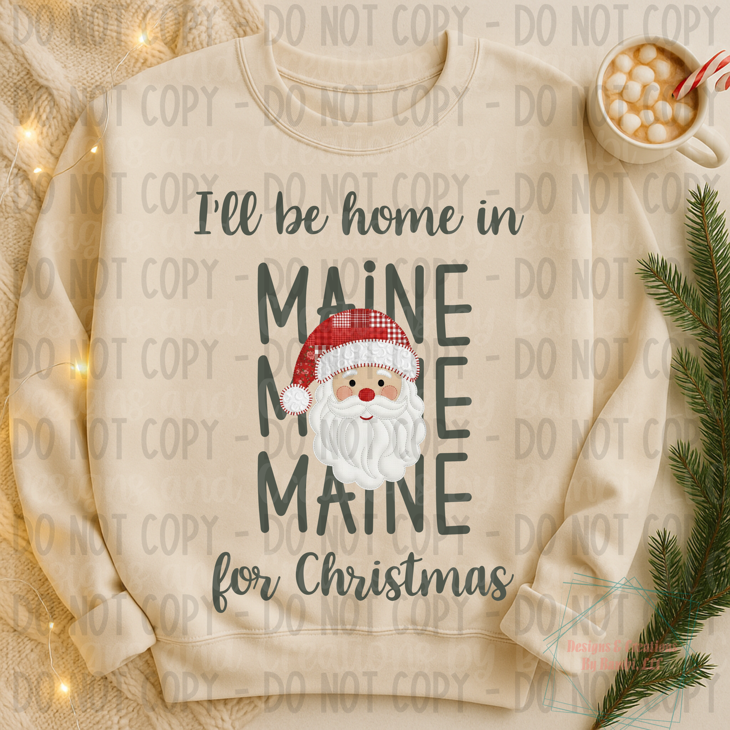 I'll Be Home in States Santa Face with Sage Green Font Collection