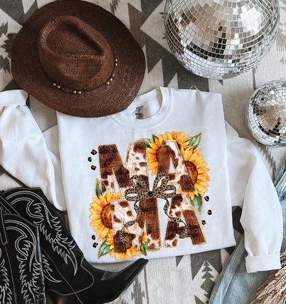 Mama Cow Print with Sunflowers