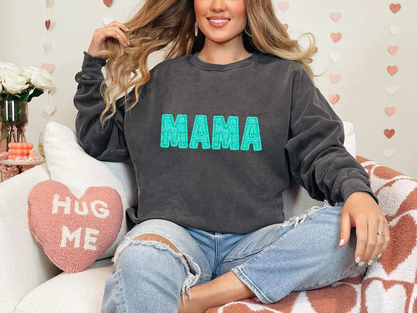 Mama in Faux Embroidery/Sequin