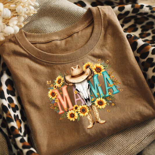 Mama Western with Cow Skull-Sunflowers-Boots