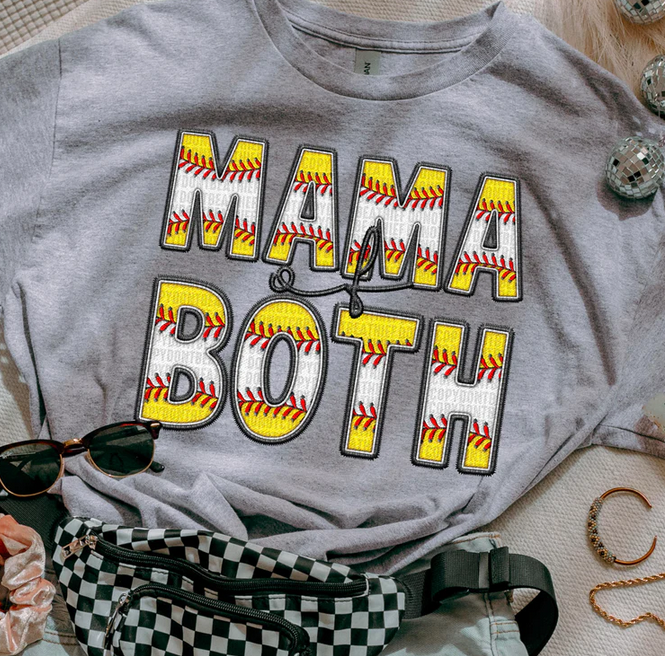 Softball/Baseball Mama of Both in Faux Embroidery
