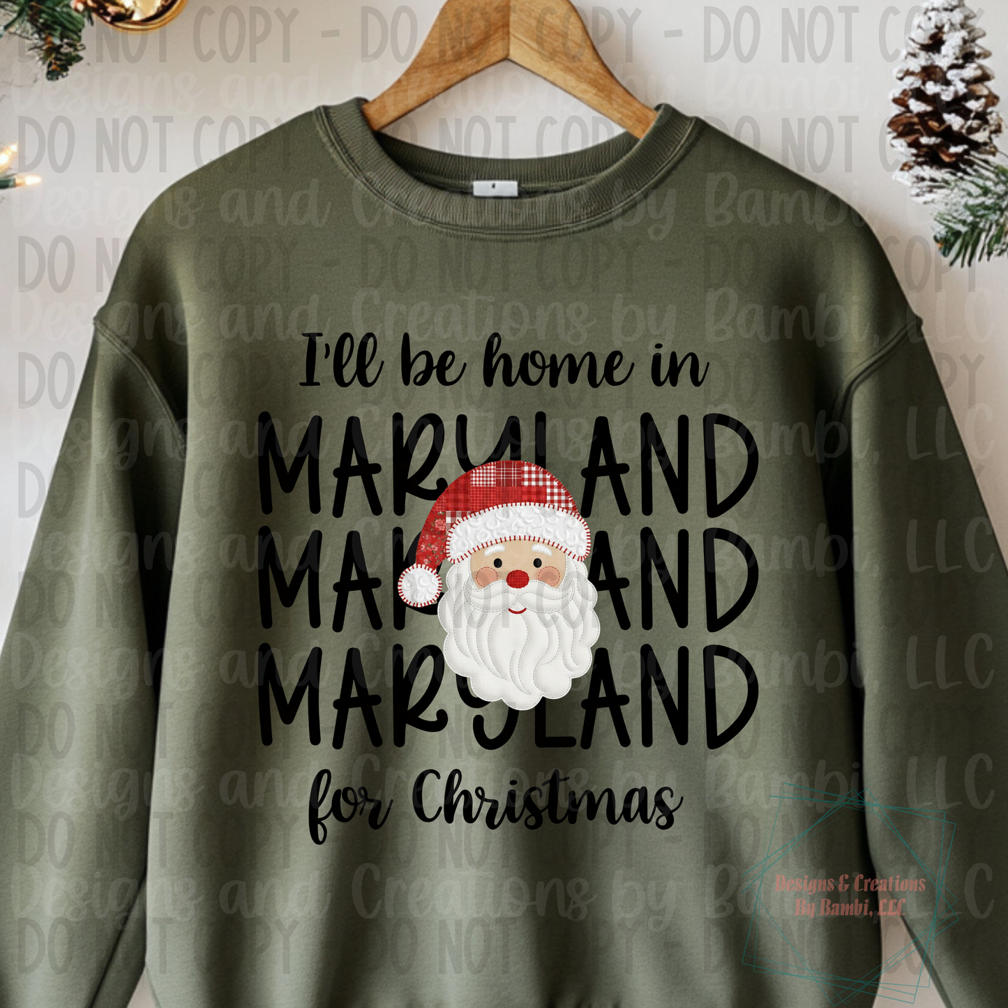 I'll Be Home in States Santa Face with Black Font Digital Bundle