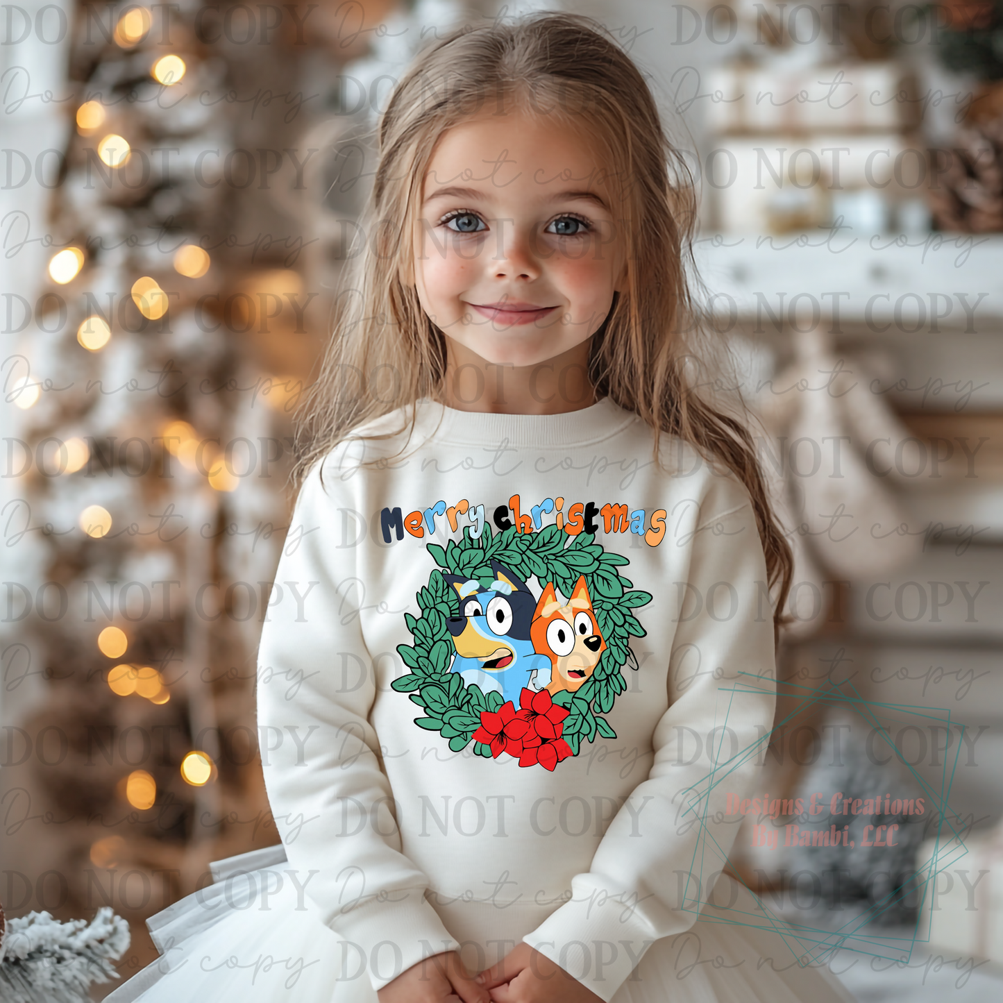 Merry Christmas Blue with Wreath