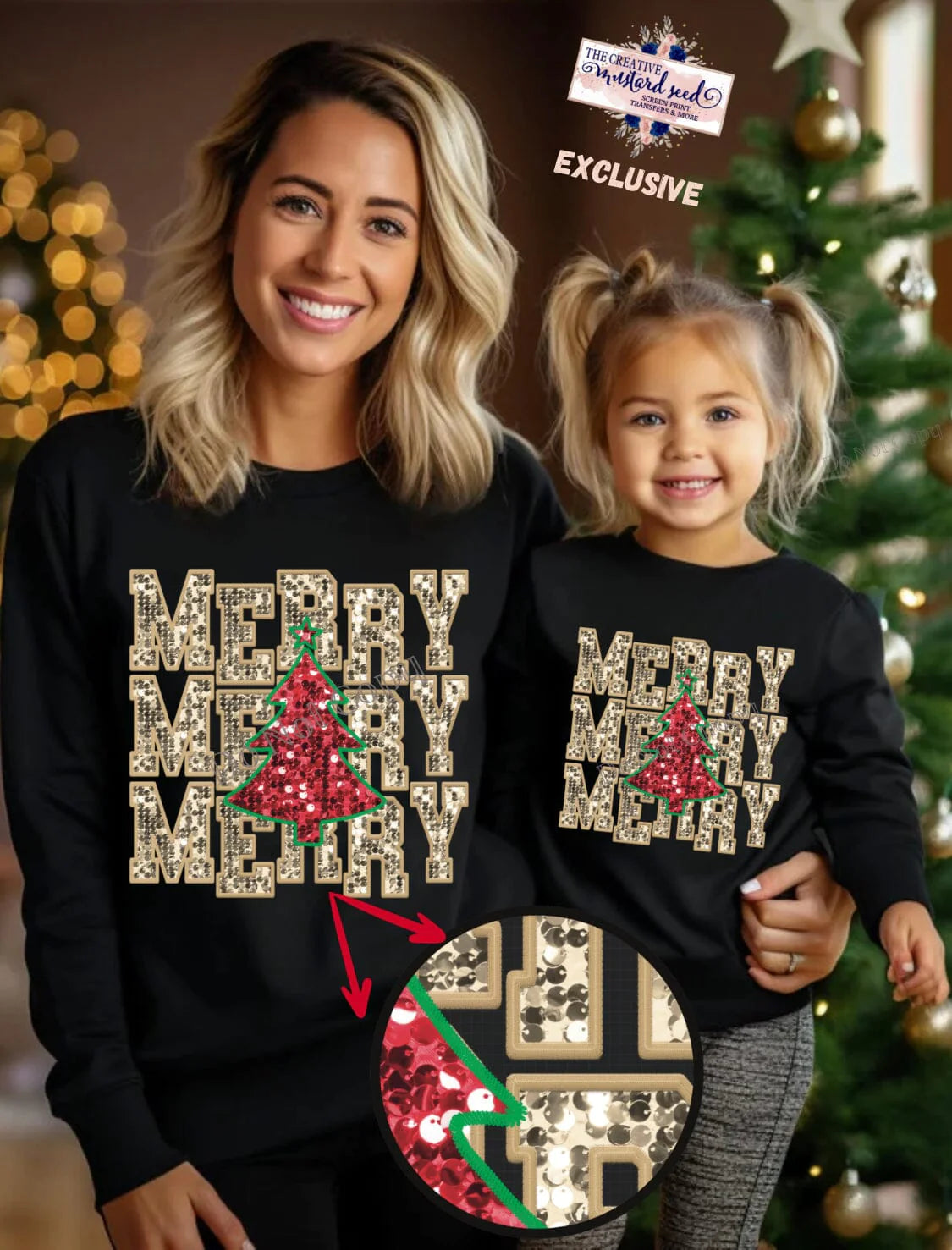 Faux Embroidery/Sequin Merry Stacked Matching Set