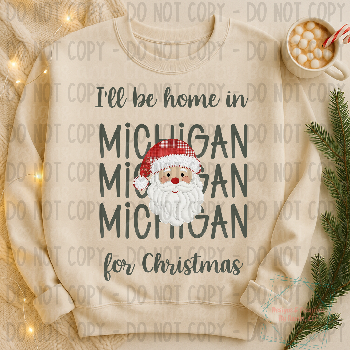 I'll Be Home in States Santa Face with Sage Green Font Collection