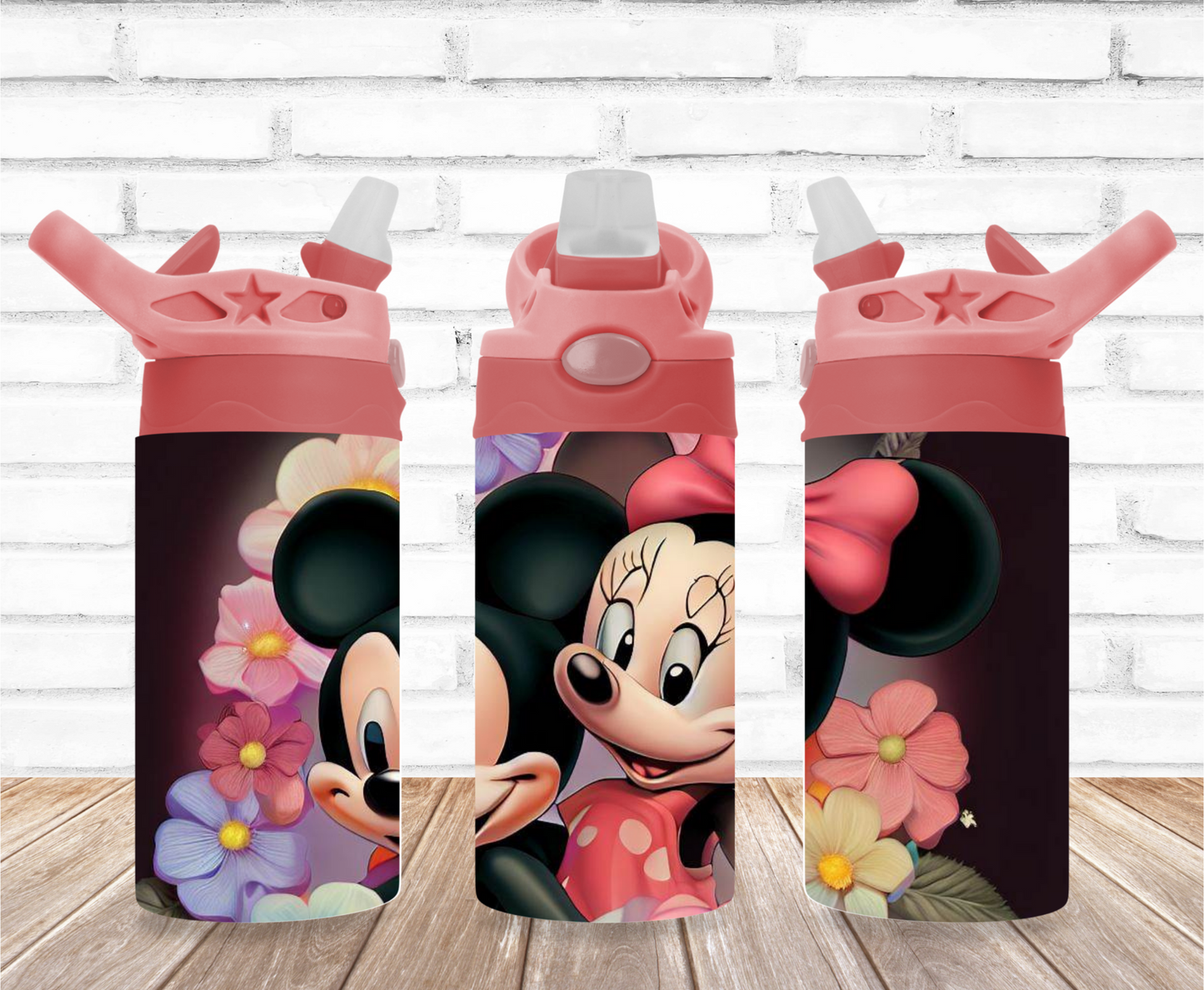 Mickey and Minnie with Flowers Flip Top Tumbler