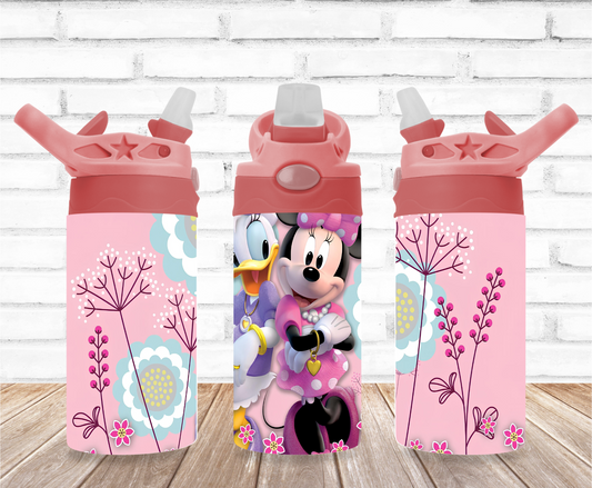 Minnie and Daisy with Floral Background Flip Top Tumbler