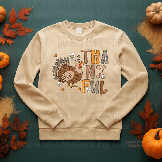 Multi-Color Thankful Turkey with Daisies