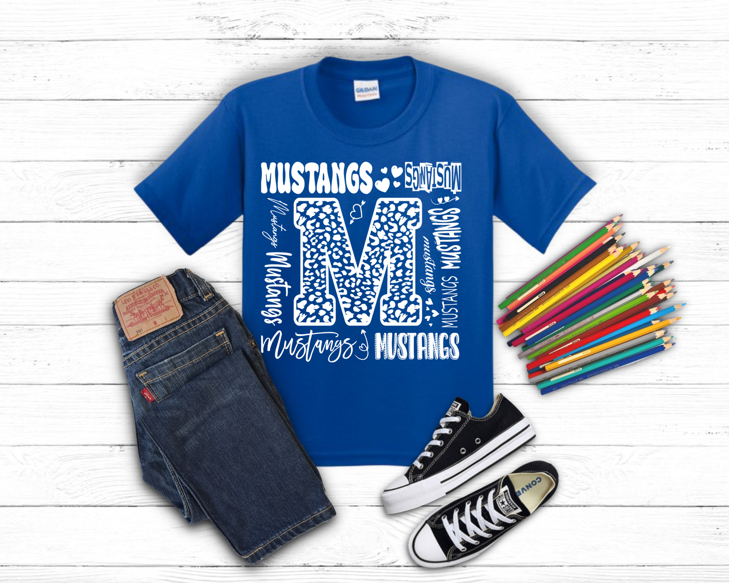 Mustangs Typography in White