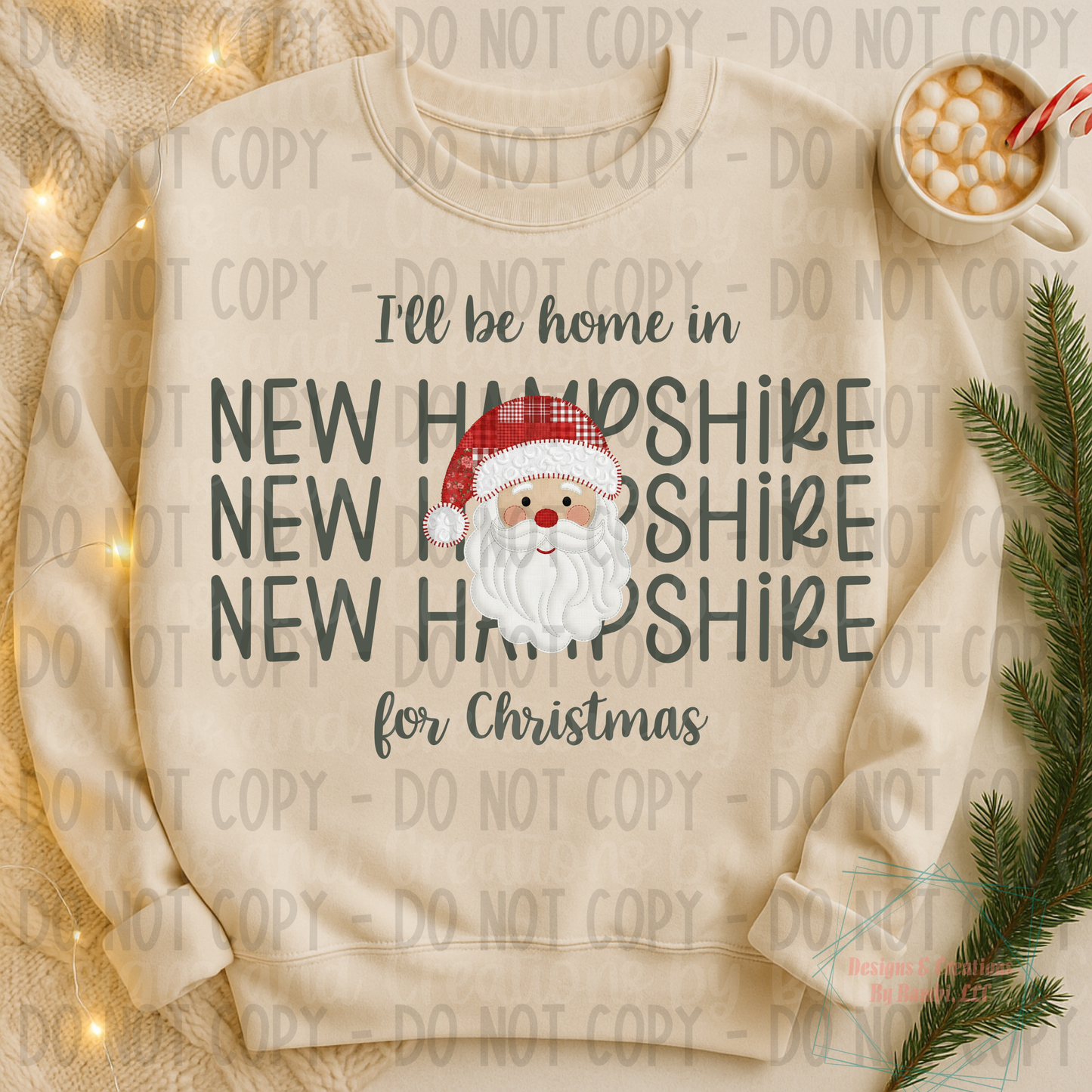I'll Be Home in States Santa Face with Sage Green Font Collection