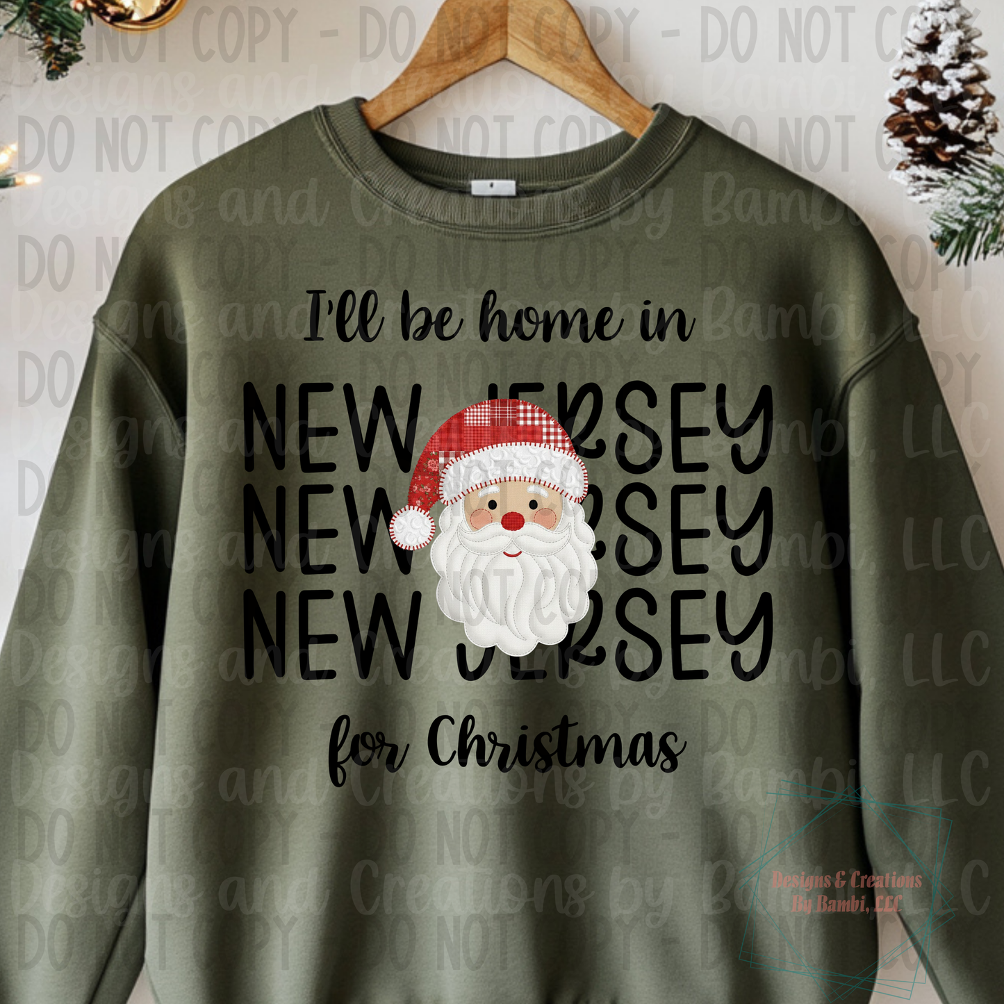 I'll Be Home in States Santa Face with Black Font Digital Bundle