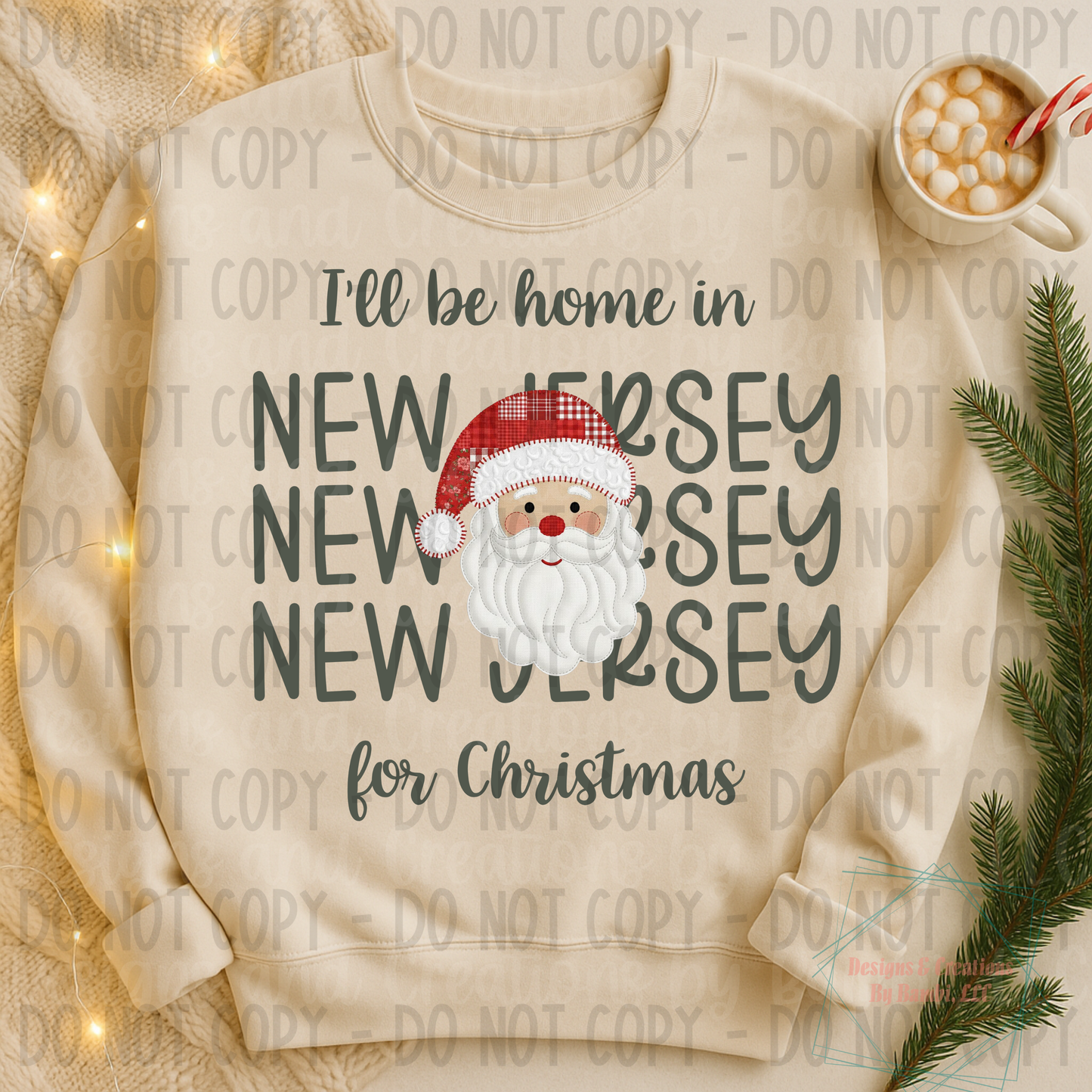 I'll Be Home in States Santa Face with Sage Green Font Collection