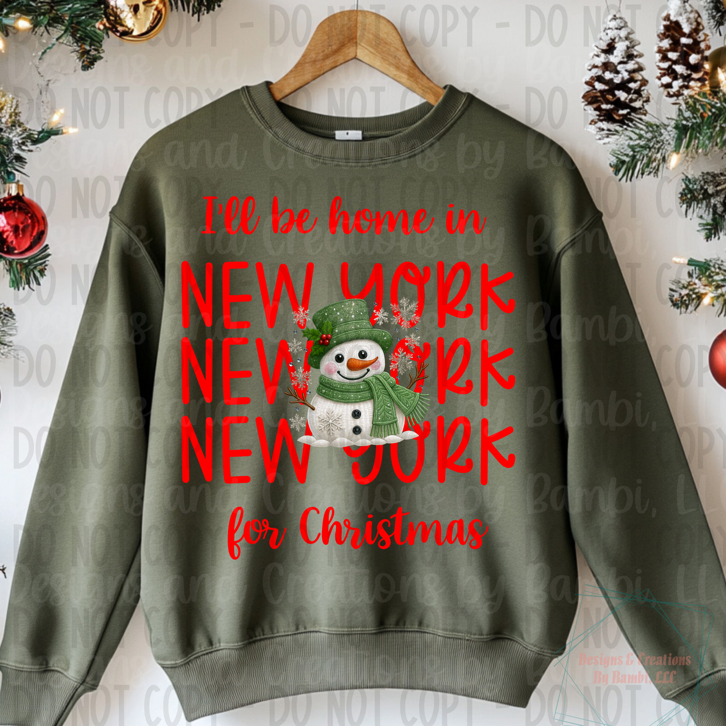 I'll Be Home In States Sage Green Snowman with Red Font Collection
