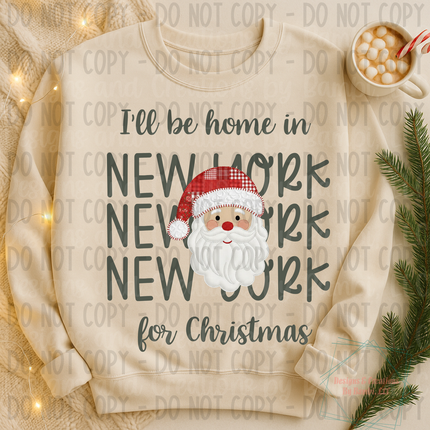 I'll Be Home in States Santa Face with Sage Green Font Collection
