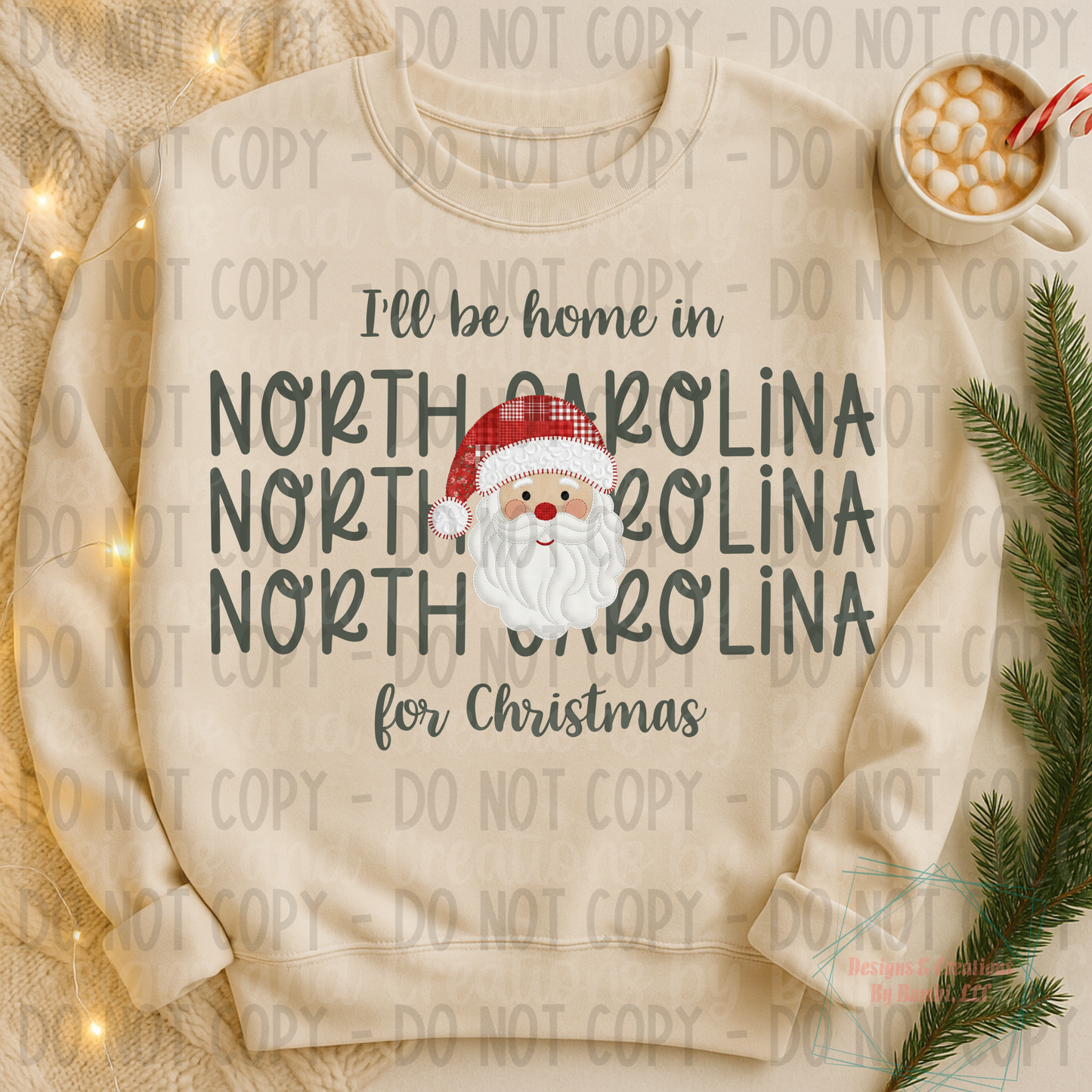 I'll Be Home in States Santa Face with Sage Green Font Collection