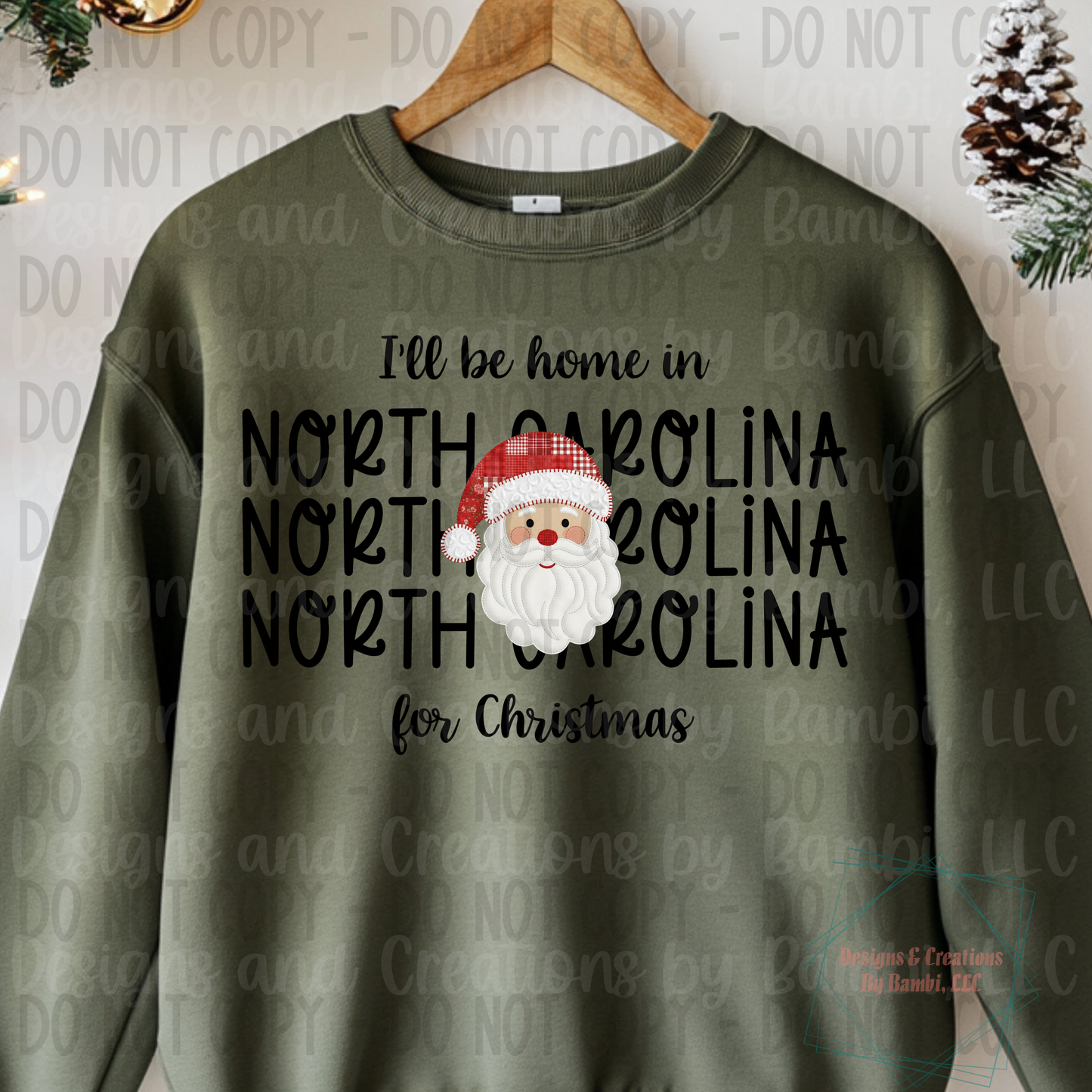 I'll Be Home in States Santa Face with Black Font Digital Bundle
